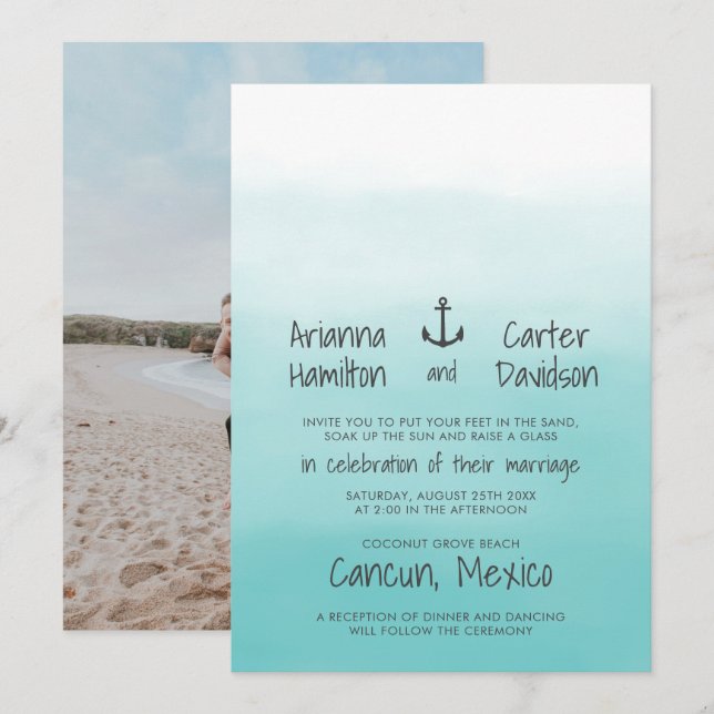 Invitación Boda de Ancla Oceánica de Ombre Beach (Anverso / Reverso)