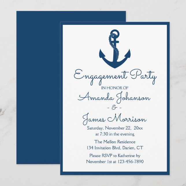Invitación Boda de Anclaje Azul de la Marina del Partido de C (Anverso / Reverso)