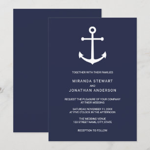Invitación Boda de Anclaje Azul de la Marina Náutica Moderna