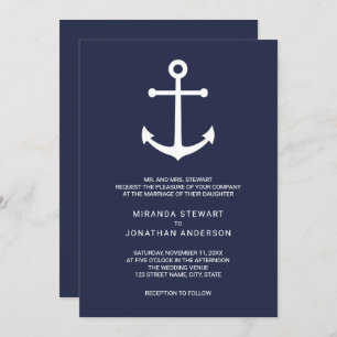 Invitación Boda de Anclaje Azul de la Marina Náutica Moderna