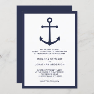 Invitación Boda de Anclaje Azul de la Marina Náutica Moderna