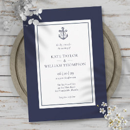 Invitación Boda De Anclaje Azul Y Blanco De La Armada Náutica