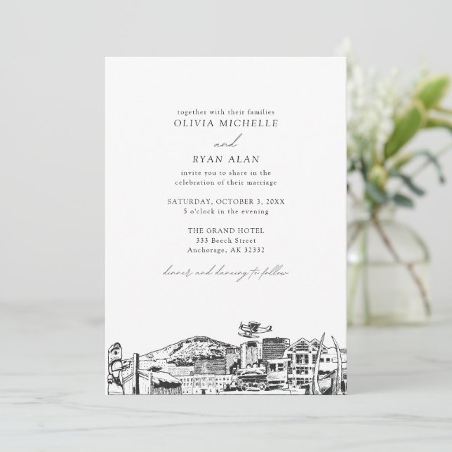 Invitación Boda de Anclaje Blanco y Negro de Skyline moderna (Anverso de pie)