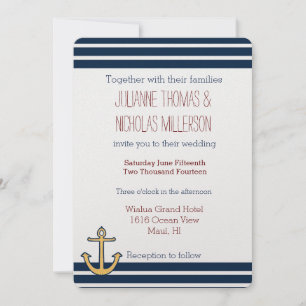 Invitación Boda de anclaje de franjas azules de la Marina Náu