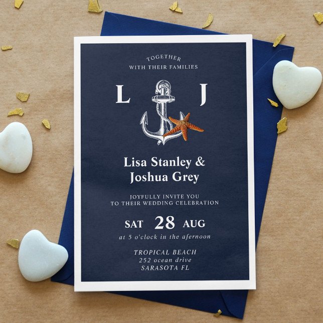 Invitación Boda de anclaje elegante y blanco de la marina náu (Subido por el creador)