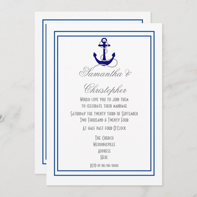 Invitación Boda de anclaje náutico (Anverso / Reverso)