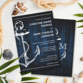 Invitación Boda de Anclaje Náutico de Navy Wood