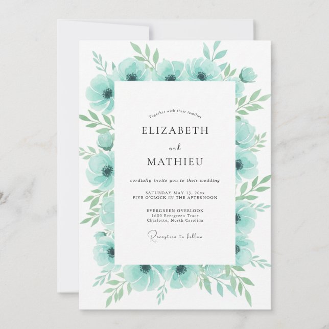 Invitación Boda de Anémona Acuamarina (Anverso)