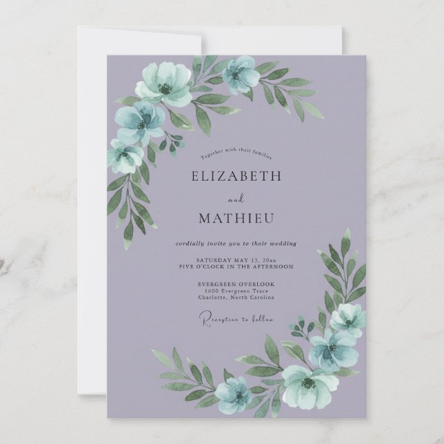 Invitación Boda de Anémona Acuática Lila (Anverso)