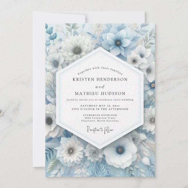 Invitación Boda de Anémona Azul Polvo (Anverso)