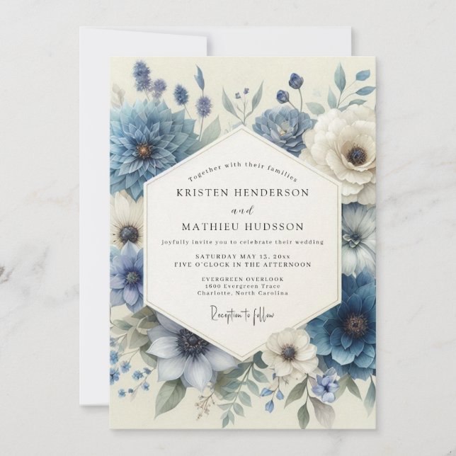 Invitación Boda de Anémona Azul Polvorienta (Anverso)