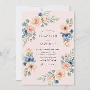 Invitación Boda de Anémona Azul Polvorienta Melocotón