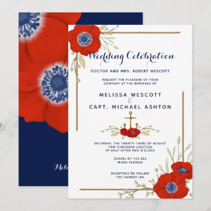Invitación Boda de anémona azul y blanco náutico formal