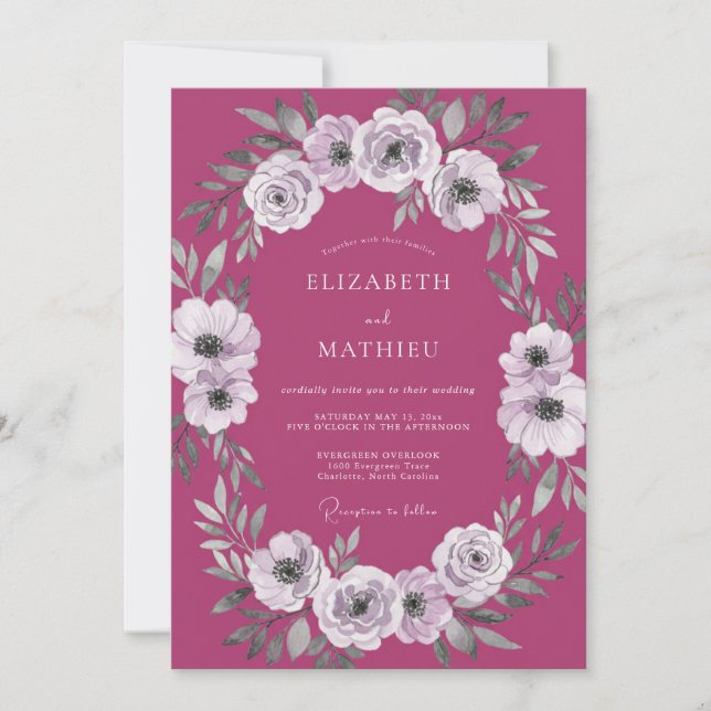 Invitación Boda de Anémona Blanca Malva (Anverso)