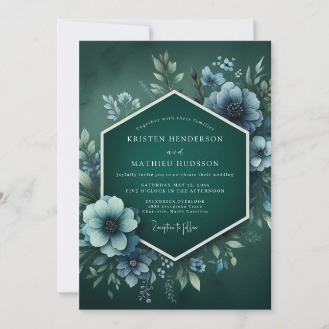 Invitación Boda de Anémona Brumosa Viridian (Anverso)
