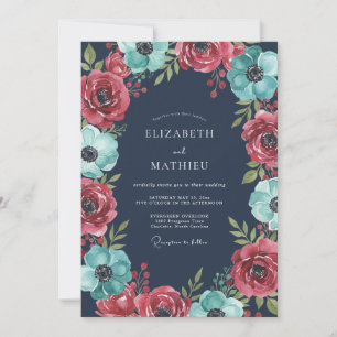 Invitación Boda de Anémona Carmesí Teal