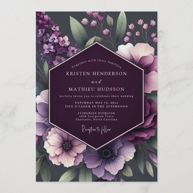 Invitación Boda de Anémona Ciruela Moody (Anverso)