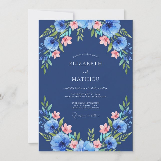 Invitación Boda de Anémona Cobalto (Anverso)