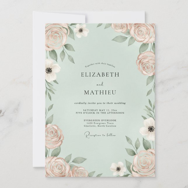 Invitación Boda de Anémona con Champagne Mentolada (Anverso)