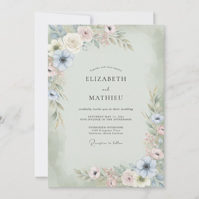 Invitación Boda de Anémona con Menta y Champán (Anverso)