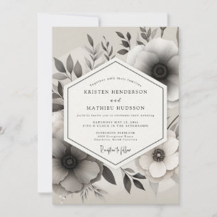 Invitación Boda de Anémona con Tinta Gris