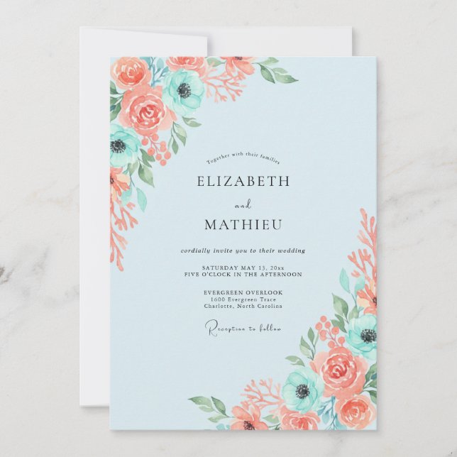 Invitación Boda de Anémona Coral Acuática (Anverso)