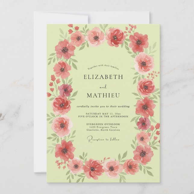 Invitación Boda de Anémona Coral Chartreuse (Anverso)