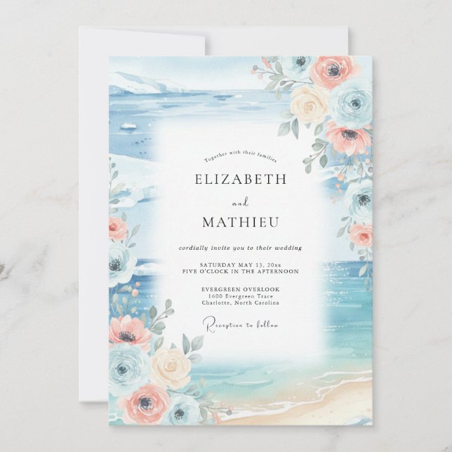 Invitación Boda de Anémona Coral de Azure (Anverso)