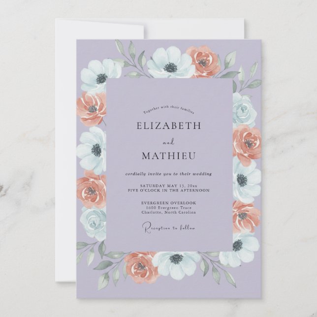 Invitación Boda de Anémona Coral Lila (Anverso)