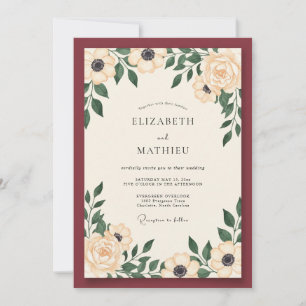 Invitación Boda de Anémona Crema Granate