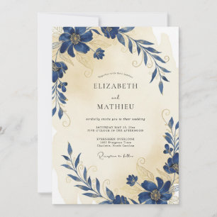 Invitación Boda de Anémona Crema Índigo