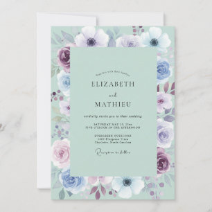 Invitación Boda de Anémona de Amatista Suave Espuma de Mar