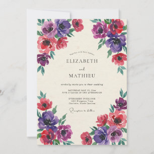 Invitación Boda de Anémona de Ciruela Carmesí