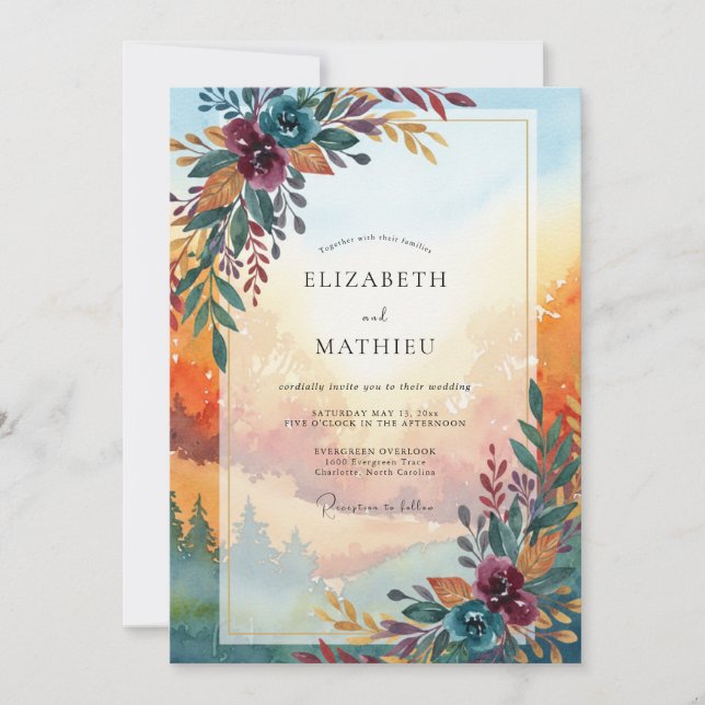Invitación Boda de Anémona de Ciruela de Acero (Anverso)