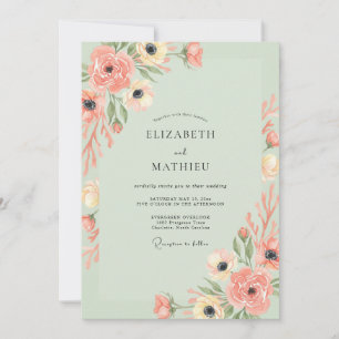 Invitación Boda de Anémona de Coral Mentolado