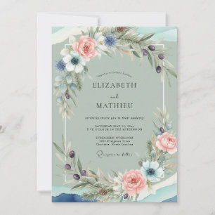Invitación Boda de Anémona de Coral Suave Espuma de Mar