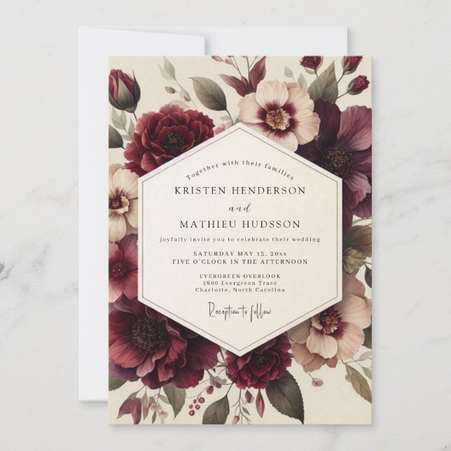 Invitación Boda de Anémona de Edición de Borgoña (Anverso)