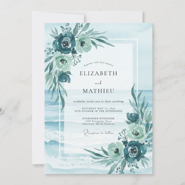 Invitación Boda de Anémona de Espuma de Mar (Anverso)