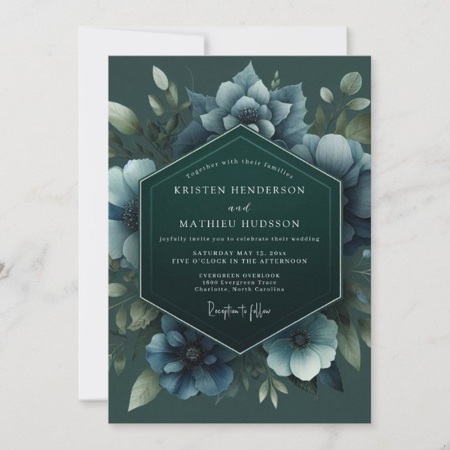 Invitación Boda de Anémona de Pizarra Cazadora (Anverso)