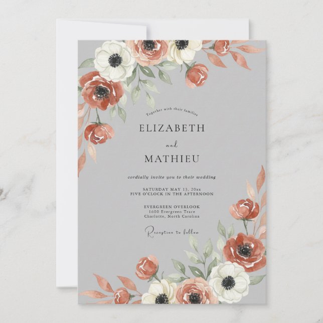 Invitación Boda de Anémona de Plata de Terracota (Anverso)