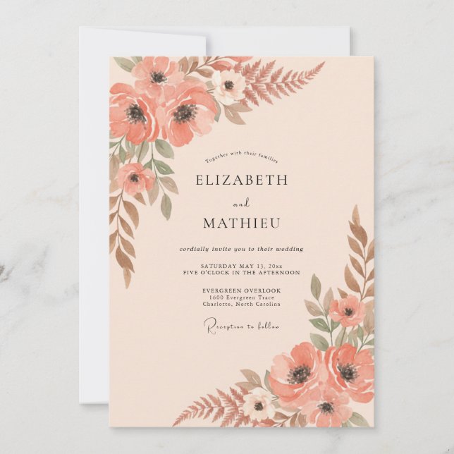 Invitación Boda de Anémona de Terracota (Anverso)