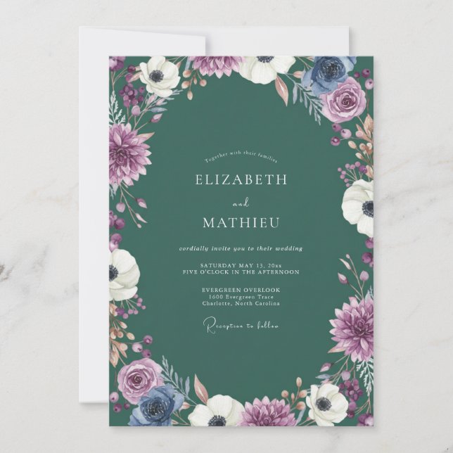 Invitación Boda de Anémona del Bosque Oscuro (Anverso)