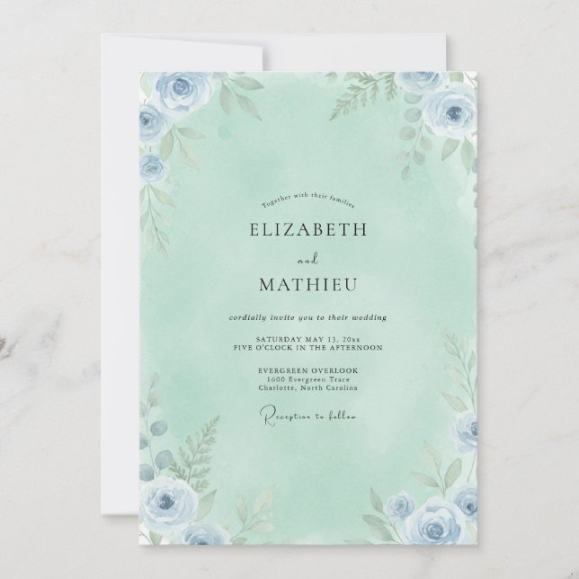 Invitación Boda de Anémona del Cielo Espuma de Mar (Anverso)