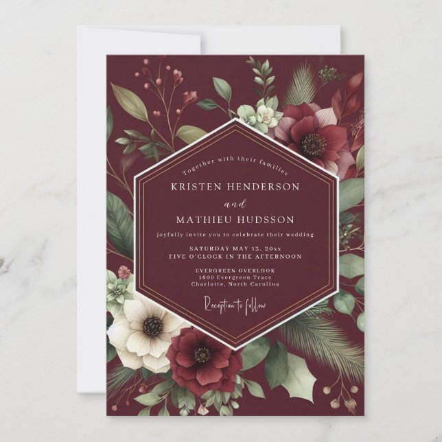 Invitación Boda de Anémona Dramática de Borgoña (Anverso)