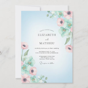 Invitación Boda de Anémona Elegante Azul Cielo