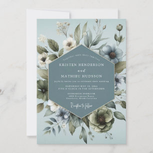 Invitación Boda de Anémona Etérea Azul Acero
