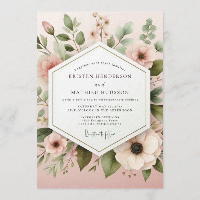 Invitación Boda de Anémona Etérea con Rubor (Anverso)