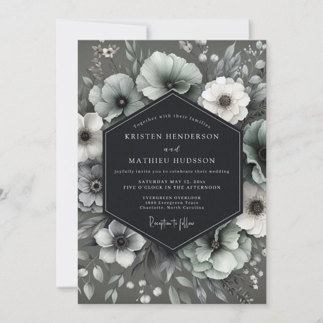 Invitación Boda de Anémona Gótica de Carbón (Anverso)