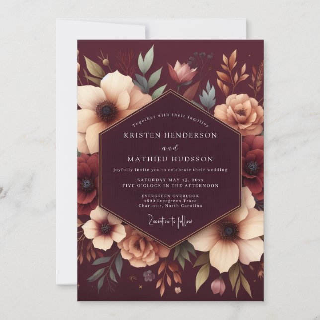 Invitación Boda de Anémona Granate (Anverso)