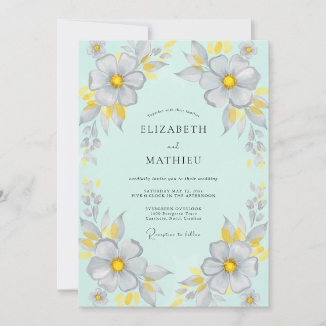 Invitación Boda de Anémona Gris Espuma de Mar (Anverso)